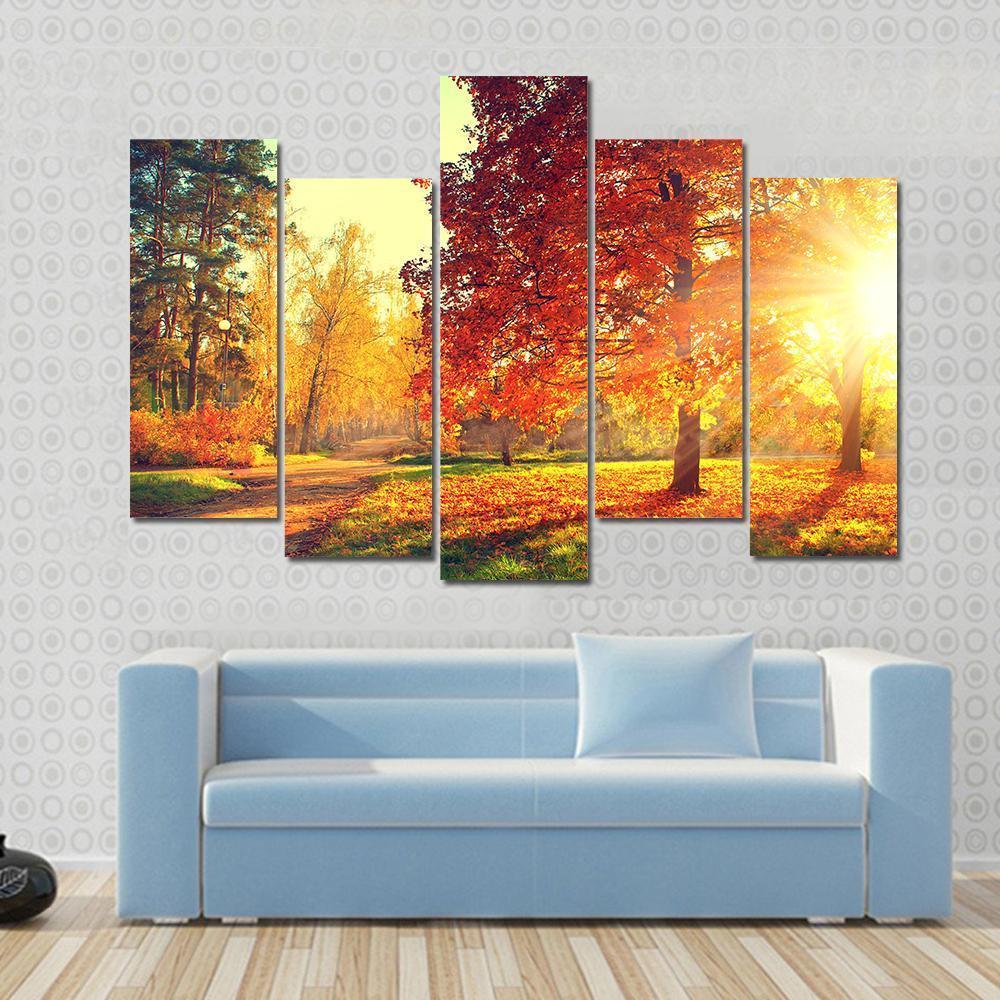 Colorful Autumn Morning Canvas Wall Art-5 Pop-Gallery Wrap-47&quot; x 32&quot;-Tiaracle