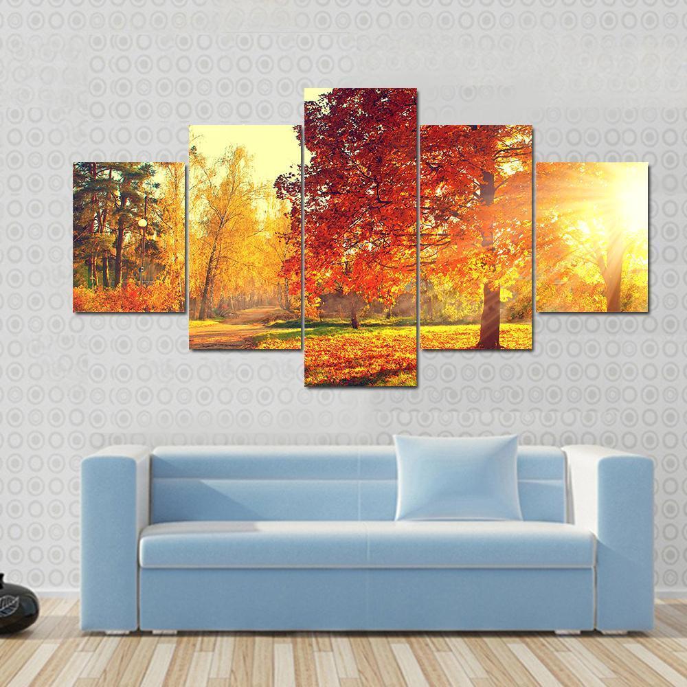Colorful Autumn Morning Canvas Wall Art-5 Star-Gallery Wrap-62&quot; x 32&quot;-Tiaracle