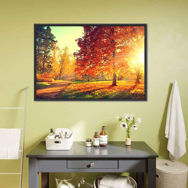 Colorful Autumn Morning Canvas Wall Art-3 Horizontal-Gallery Wrap-25" x 16"-Tiaracle