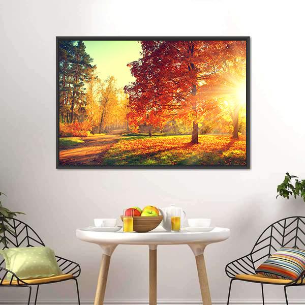 Colorful Autumn Morning Canvas Wall Art-1 Piece-Floating Frame-24&quot; x 16&quot;-Tiaracle