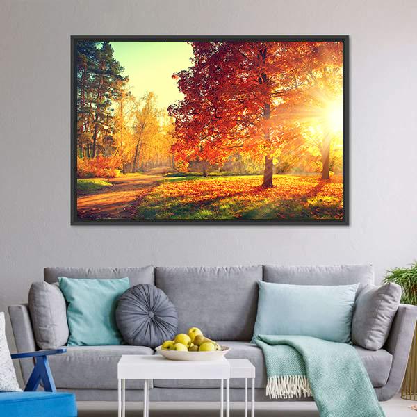 Colorful Autumn Morning Canvas Wall Art-3 Horizontal-Gallery Wrap-25" x 16"-Tiaracle