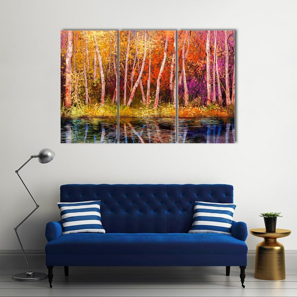 Colorful Autumn Trees Canvas Wall Art-3 Horizontal-Gallery Wrap-37" x 24"-Tiaracle