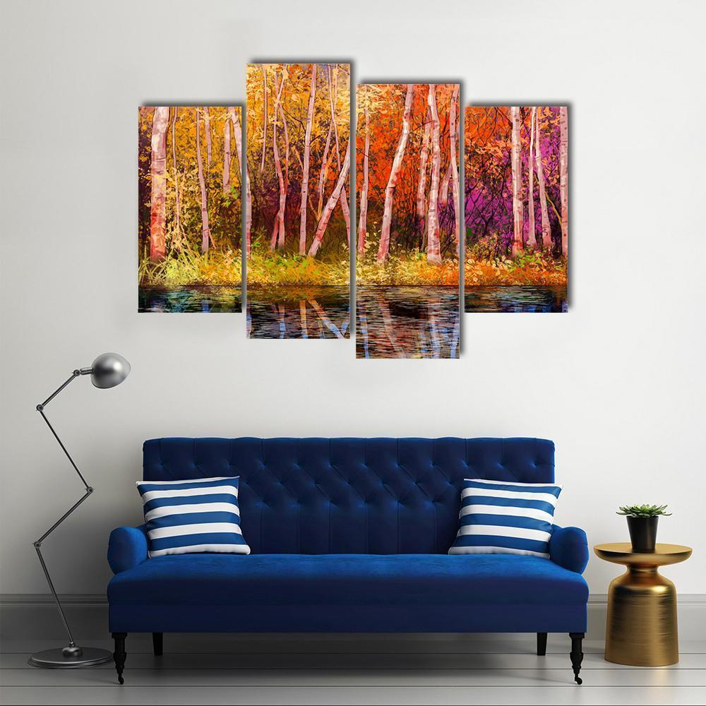 Colorful Autumn Trees Canvas Wall Art-4 Pop-Gallery Wrap-50" x 32"-Tiaracle