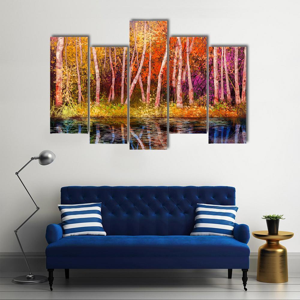 Colorful Autumn Trees Canvas Wall Art-5 Pop-Gallery Wrap-47" x 32"-Tiaracle