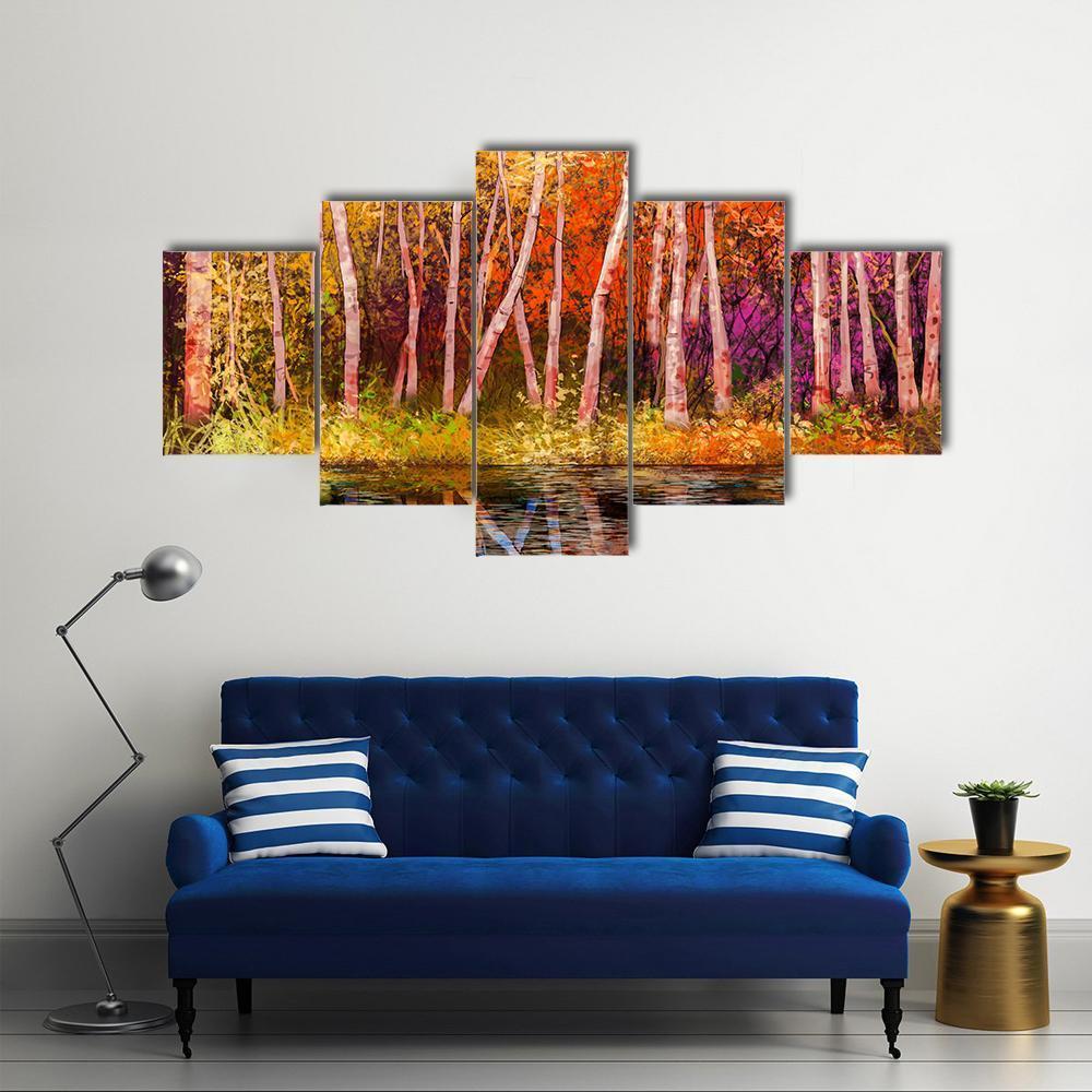 Colorful Autumn Trees Canvas Wall Art-5 Star-Gallery Wrap-62" x 32"-Tiaracle