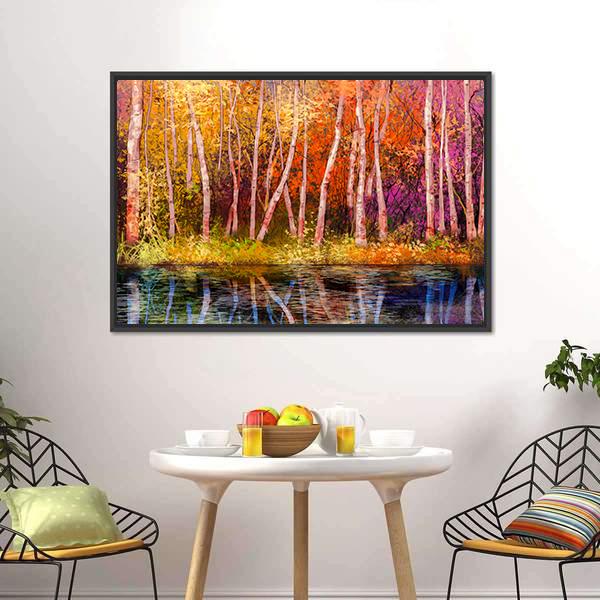 Colorful Autumn Trees Canvas Wall Art-1 Piece-Floating Frame-24" x 16"-Tiaracle