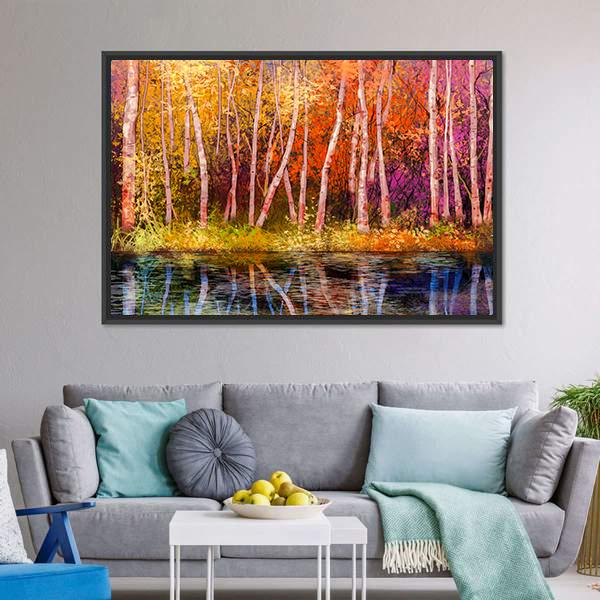 Colorful Autumn Trees Canvas Wall Art-3 Horizontal-Gallery Wrap-25" x 16"-Tiaracle