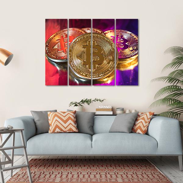 Colorful Bitcoins Canvas Wall Art-4 Horizontal-Gallery Wrap-34" x 24"-Tiaracle