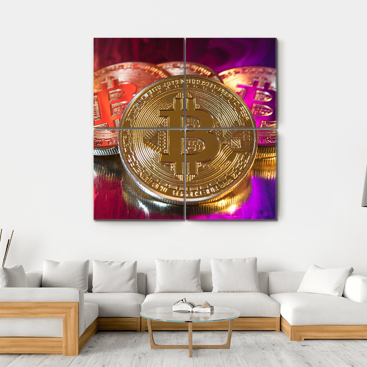 Colorful Bitcoins Canvas Wall Art-4 Square-Gallery Wrap-17" x 17"-Tiaracle