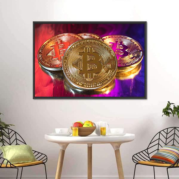 Colorful Bitcoins Canvas Wall Art-3 Horizontal-Gallery Wrap-25" x 16"-Tiaracle