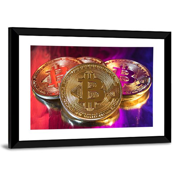 Colorful Bitcoins Canvas Wall Art-3 Horizontal-Gallery Wrap-25" x 16"-Tiaracle