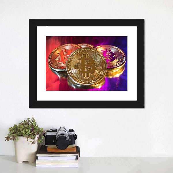 Colorful Bitcoins Canvas Wall Art-1 Piece-Framed Print-20" x 16"-Tiaracle