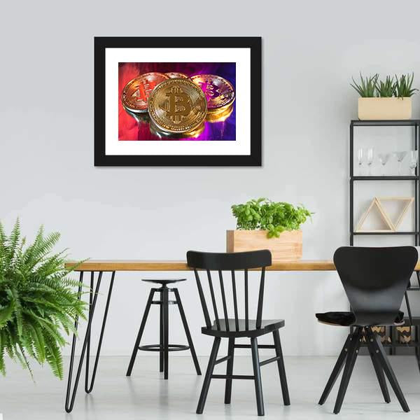 Colorful Bitcoins Canvas Wall Art-3 Horizontal-Gallery Wrap-25" x 16"-Tiaracle