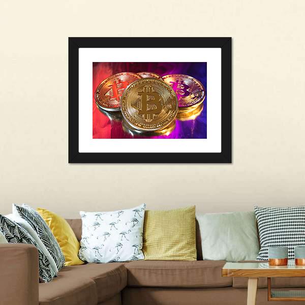 Colorful Bitcoins Canvas Wall Art-3 Horizontal-Gallery Wrap-25" x 16"-Tiaracle