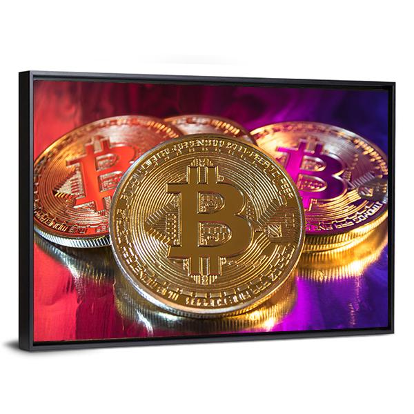 Colorful Bitcoins Canvas Wall Art-5 Horizontal-Gallery Wrap-22" x 12"-Tiaracle