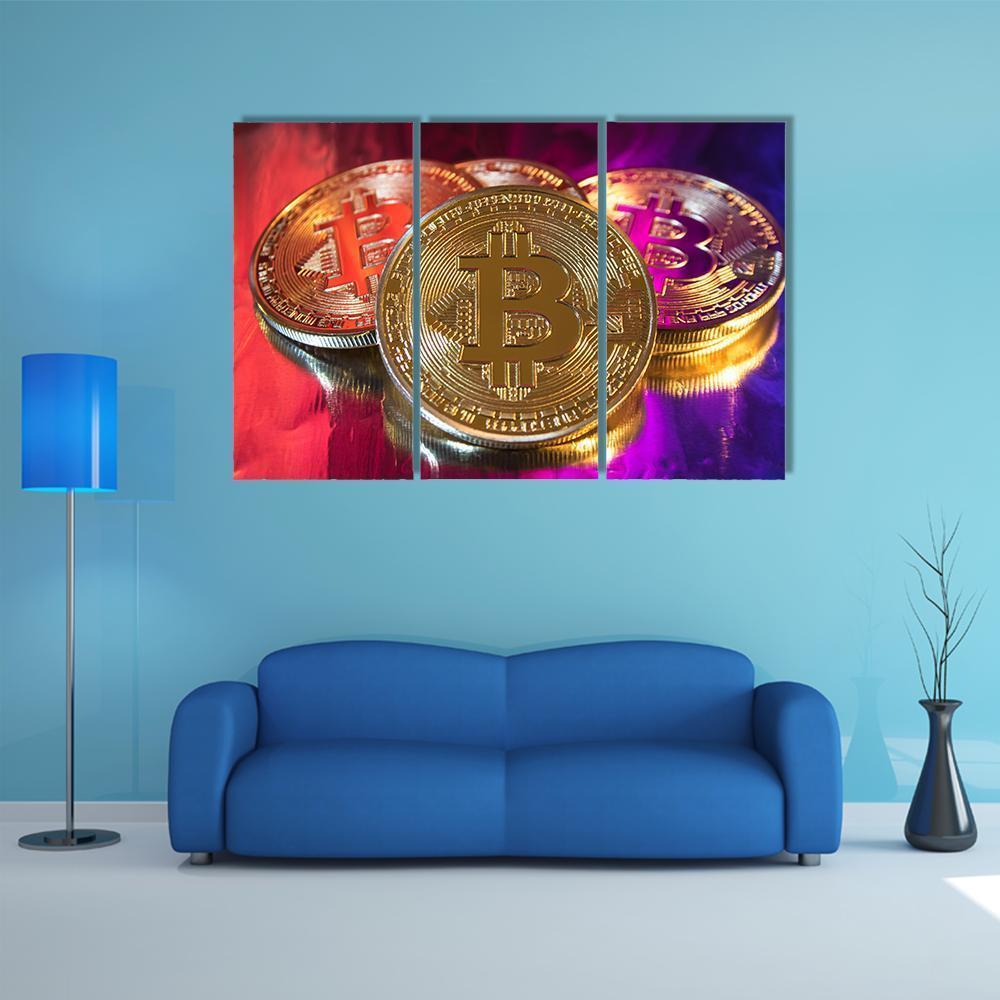 Colorful Bitcoins Canvas Wall Art-3 Horizontal-Gallery Wrap-37" x 24"-Tiaracle
