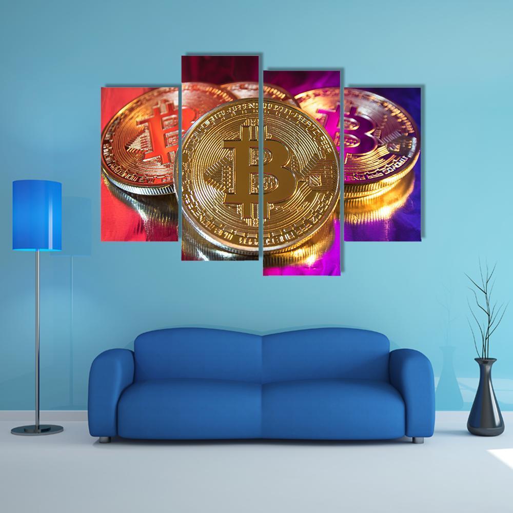 Colorful Bitcoins Canvas Wall Art-4 Pop-Gallery Wrap-50" x 32"-Tiaracle