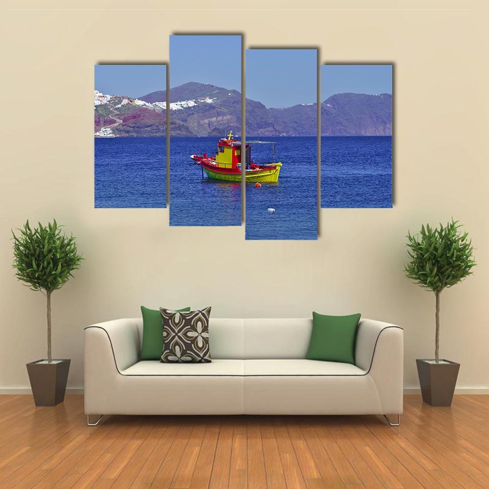 Colorful Boat In Water Canvas Wall Art-4 Pop-Gallery Wrap-50" x 32"-Tiaracle