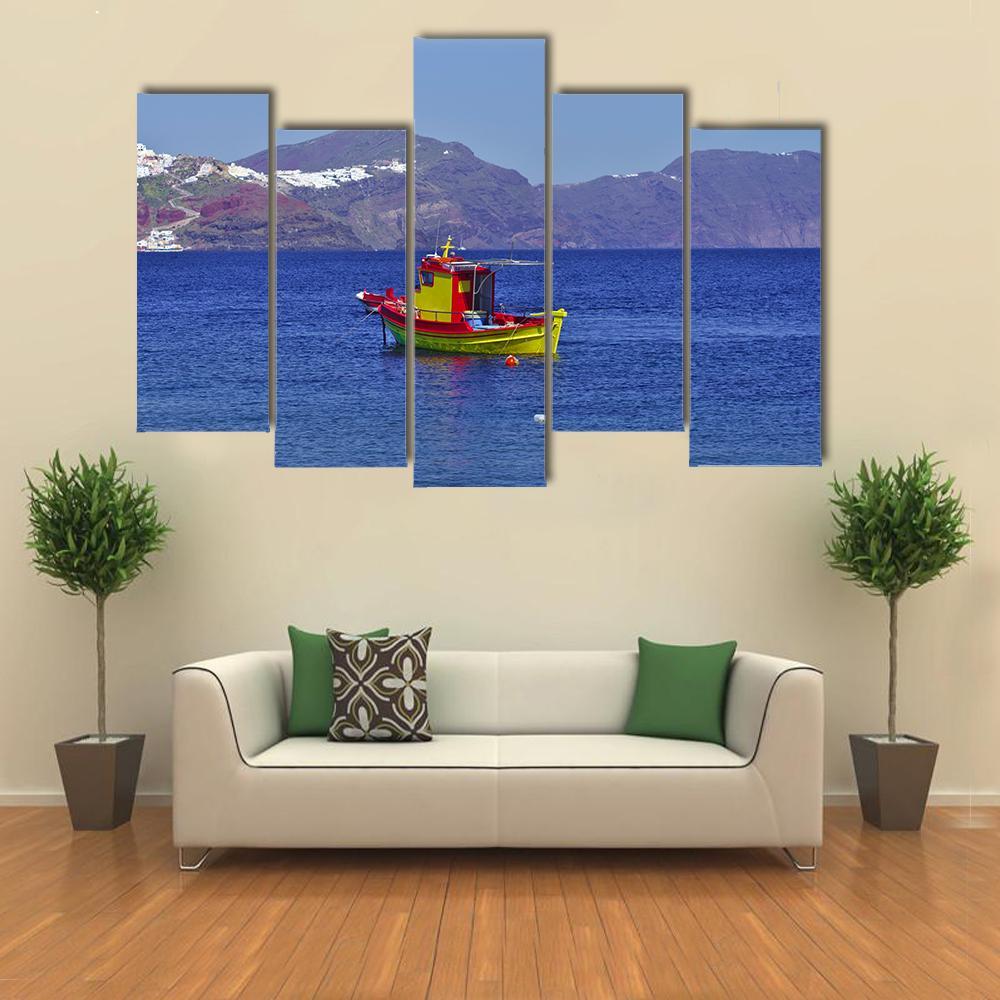 Colorful Boat In Water Canvas Wall Art-5 Pop-Gallery Wrap-47" x 32"-Tiaracle