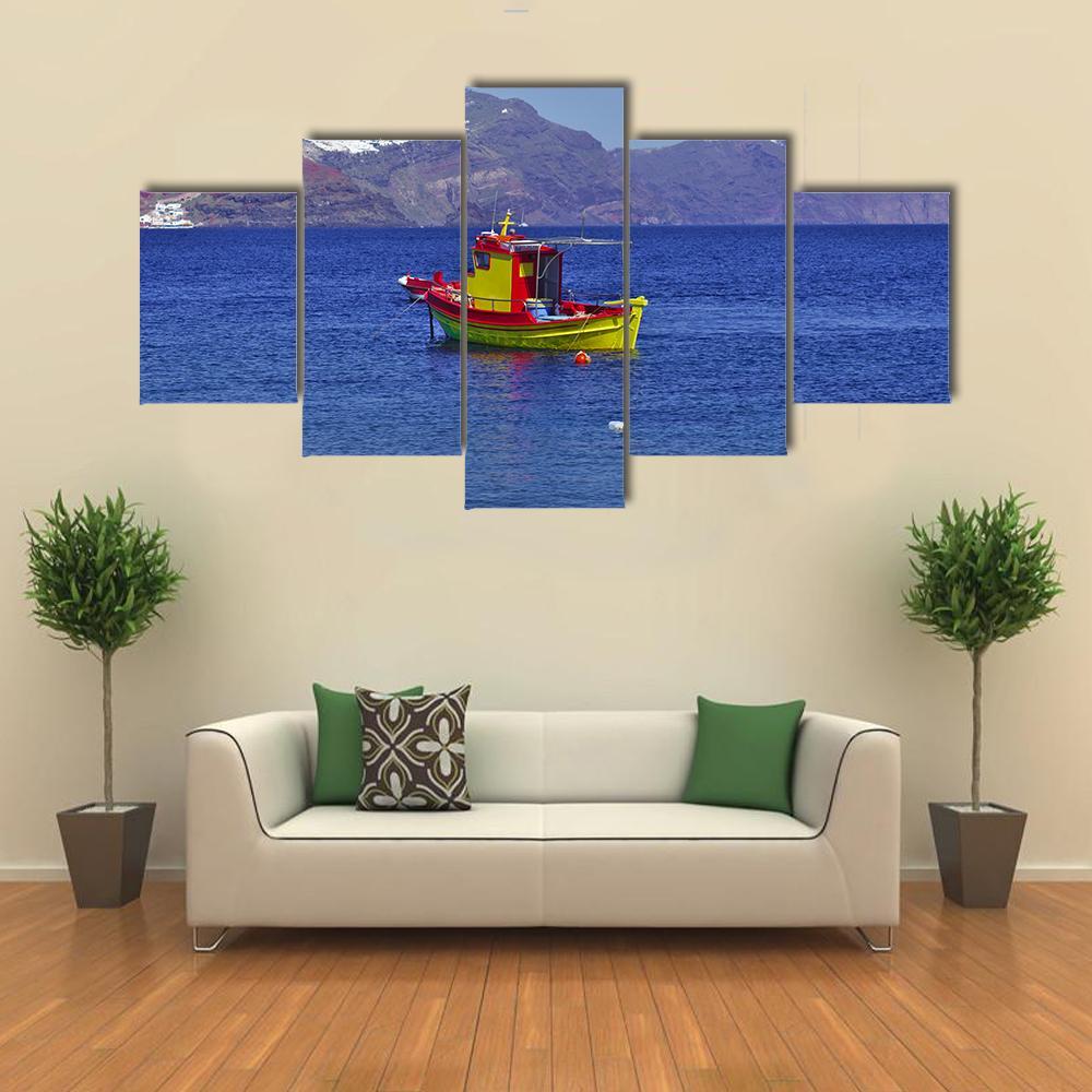 Colorful Boat In Water Canvas Wall Art-5 Star-Gallery Wrap-62" x 32"-Tiaracle