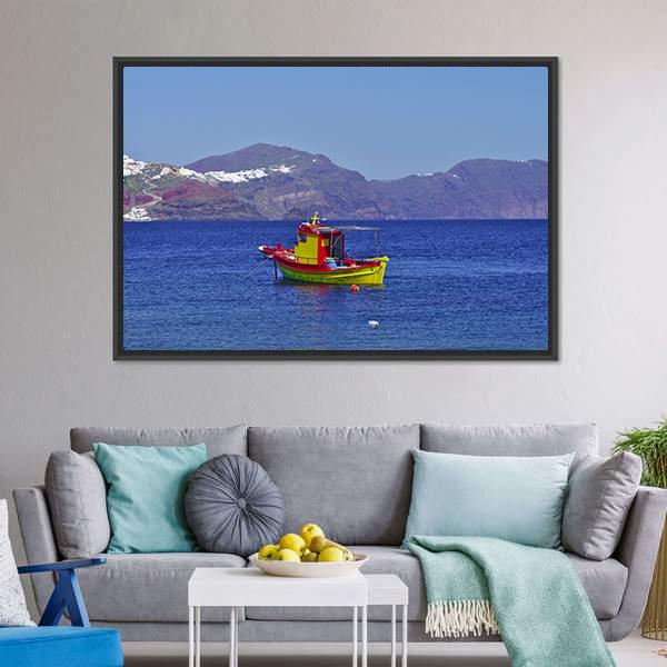 Colorful Boat In Water Canvas Wall Art-3 Horizontal-Gallery Wrap-25" x 16"-Tiaracle