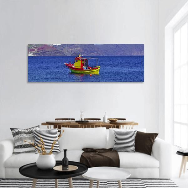 Colorful Boat In Water Panoramic Canvas Wall Art-1 Piece-36" x 12"-Tiaracle