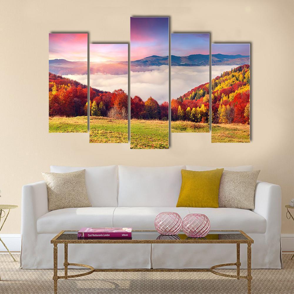 Colorful Carpathian Mountains Canvas Wall Art-5 Pop-Gallery Wrap-47" x 32"-Tiaracle