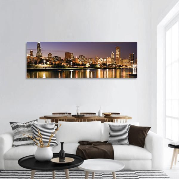 Chicago And Lake Michigan Panoramic Canvas Wall Art-1 Piece-36" x 12"-Tiaracle