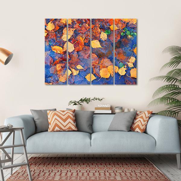 Autumn Leaves In Pond Canvas Wall Art-4 Horizontal-Gallery Wrap-34" x 24"-Tiaracle
