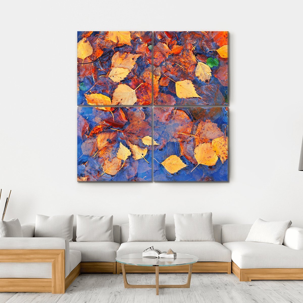 Autumn Leaves In Pond Canvas Wall Art-4 Square-Gallery Wrap-17" x 17"-Tiaracle