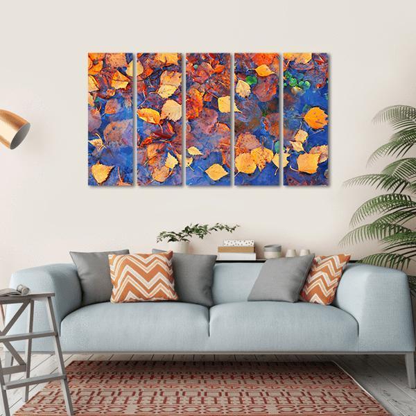 Autumn Leaves In Pond Canvas Wall Art-5 Horizontal-Gallery Wrap-22" x 12"-Tiaracle