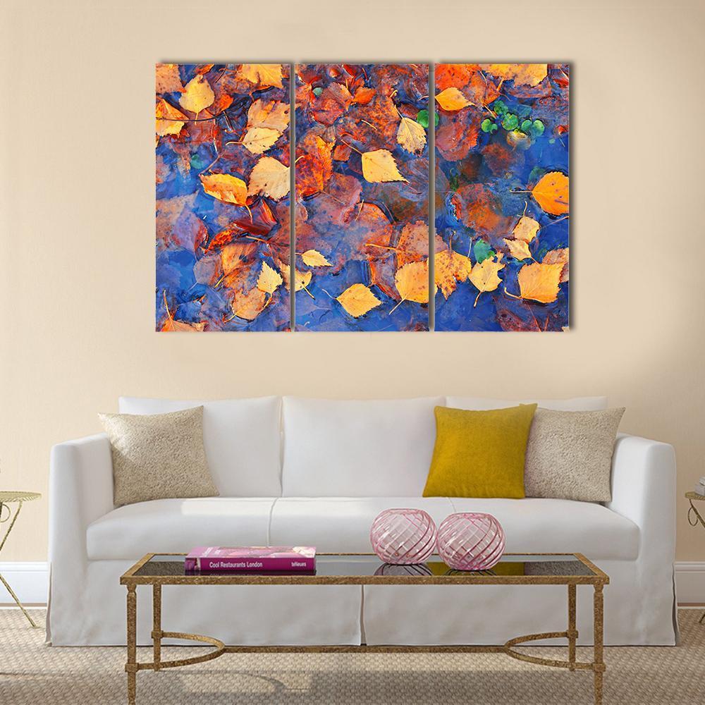 Autumn Leaves In Pond Canvas Wall Art-3 Horizontal-Gallery Wrap-25" x 16"-Tiaracle