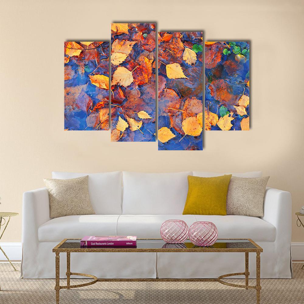 Autumn Leaves In Pond Canvas Wall Art-4 Pop-Gallery Wrap-34" x 20"-Tiaracle