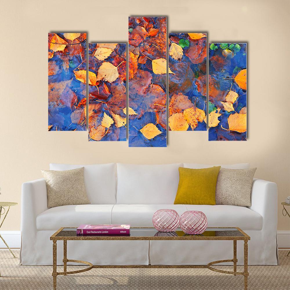 Autumn Leaves In Pond Canvas Wall Art-5 Pop-Gallery Wrap-32" x 21"-Tiaracle