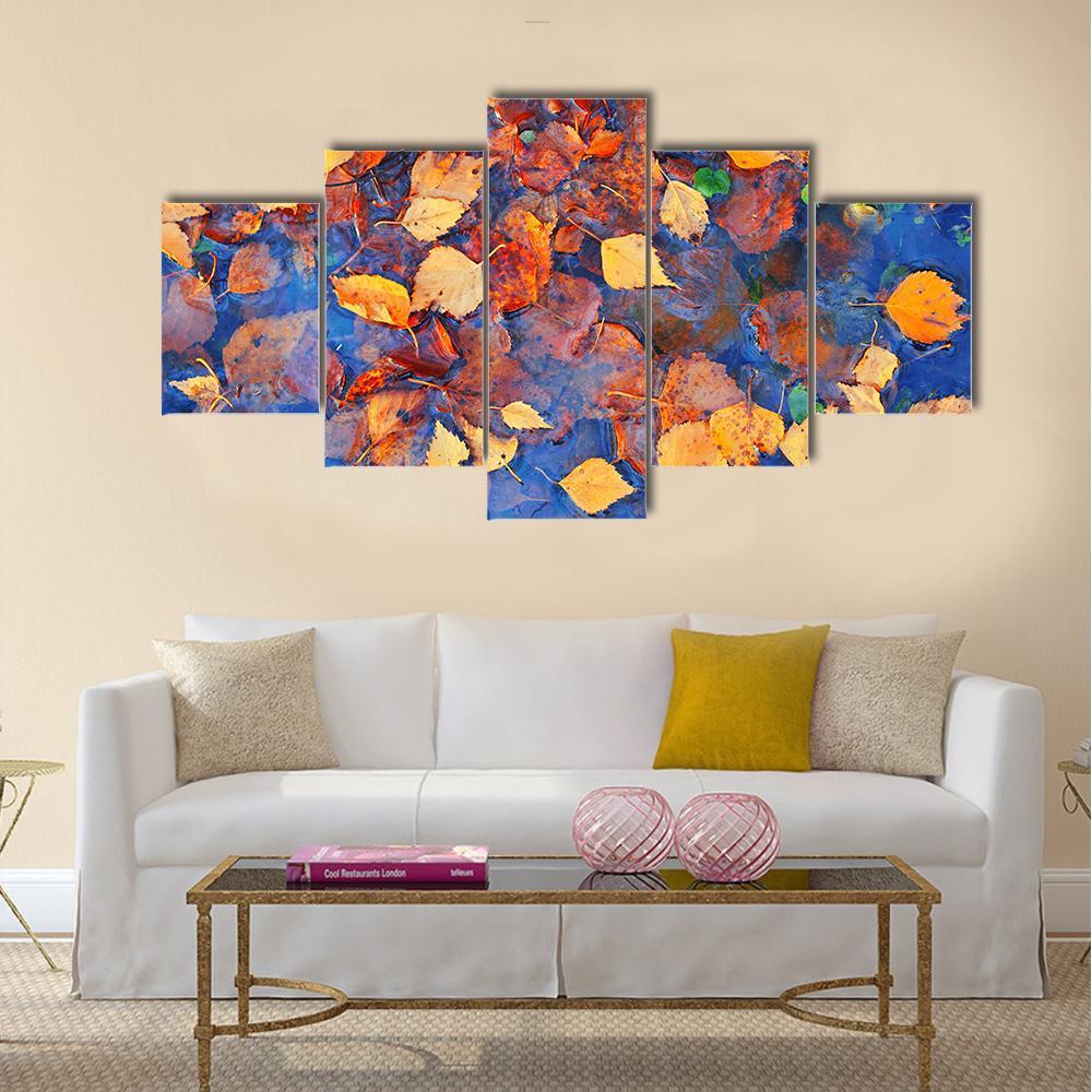Autumn Leaves In Pond Canvas Wall Art-5 Star-Gallery Wrap-42" x 21"-Tiaracle