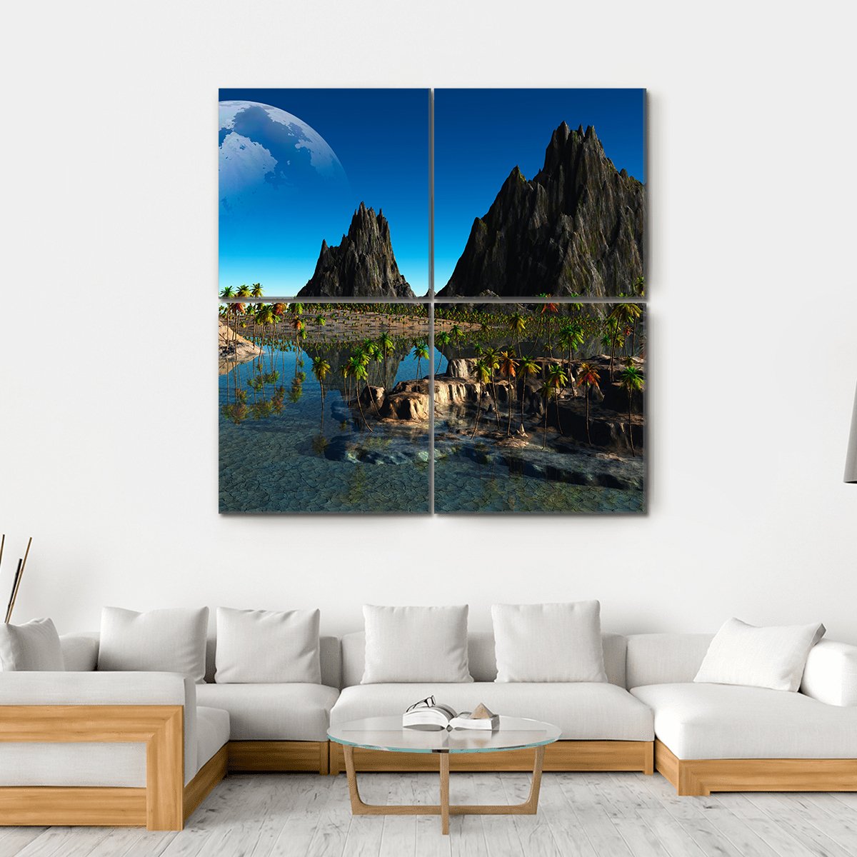 Fantasy Landscape Canvas Wall Art-4 Square-Gallery Wrap-17" x 17"-Tiaracle