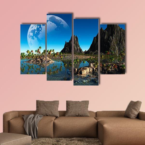 Fantasy Landscape Canvas Wall Art-4 Pop-Gallery Wrap-50" x 32"-Tiaracle
