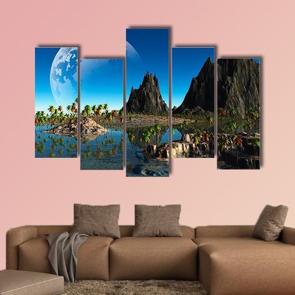 Fantasy Landscape Canvas Wall Art-5 Pop-Gallery Wrap-47&quot; x 32&quot;-Tiaracle