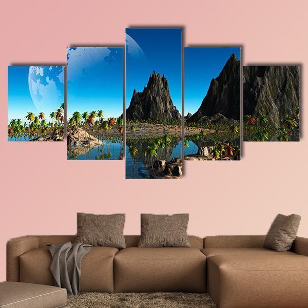 Fantasy Landscape Canvas Wall Art-5 Star-Gallery Wrap-62" x 32"-Tiaracle