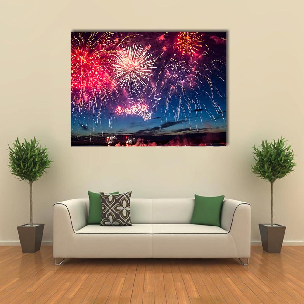 Colorful Fireworks Canvas Wall Art-1 Piece-Gallery Wrap-24" x 16"-Tiaracle