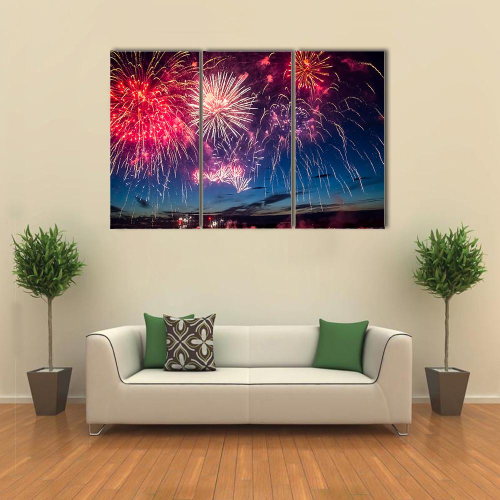 Colorful Fireworks Canvas Wall Art-1 Piece-Gallery Wrap-24" x 16"-Tiaracle