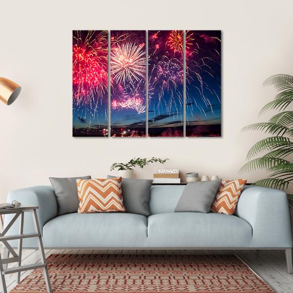 Colorful Fireworks Canvas Wall Art-4 Horizontal-Gallery Wrap-34" x 24"-Tiaracle