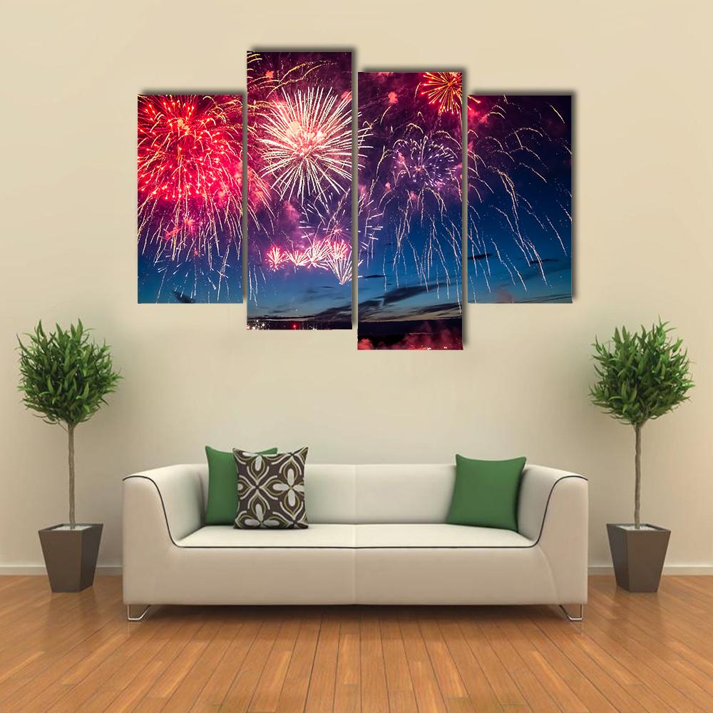 Colorful Fireworks Canvas Wall Art-4 Pop-Gallery Wrap-34" x 20"-Tiaracle