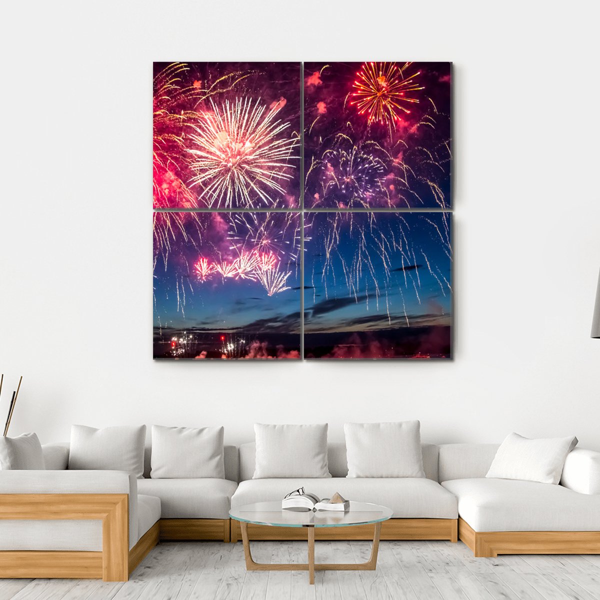 Colorful Fireworks Canvas Wall Art-4 Square-Gallery Wrap-17" x 17"-Tiaracle