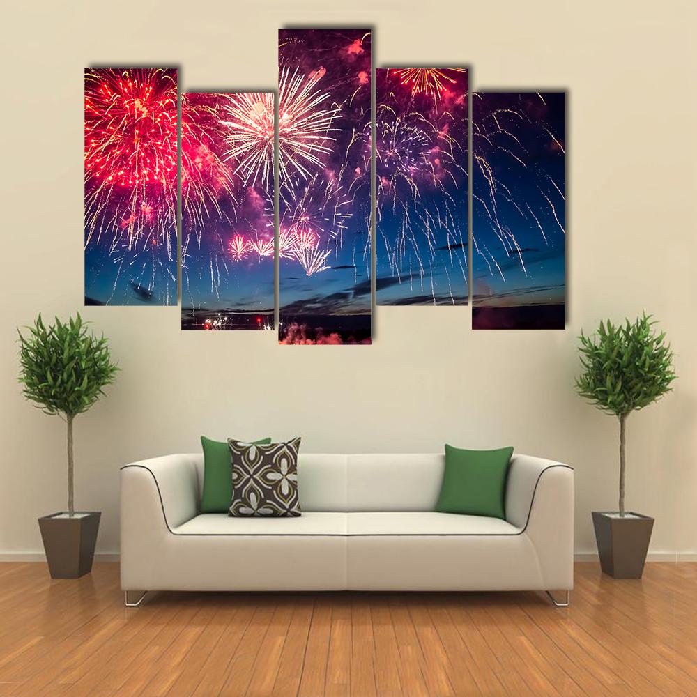 Colorful Fireworks Canvas Wall Art-5 Pop-Gallery Wrap-32" x 21"-Tiaracle