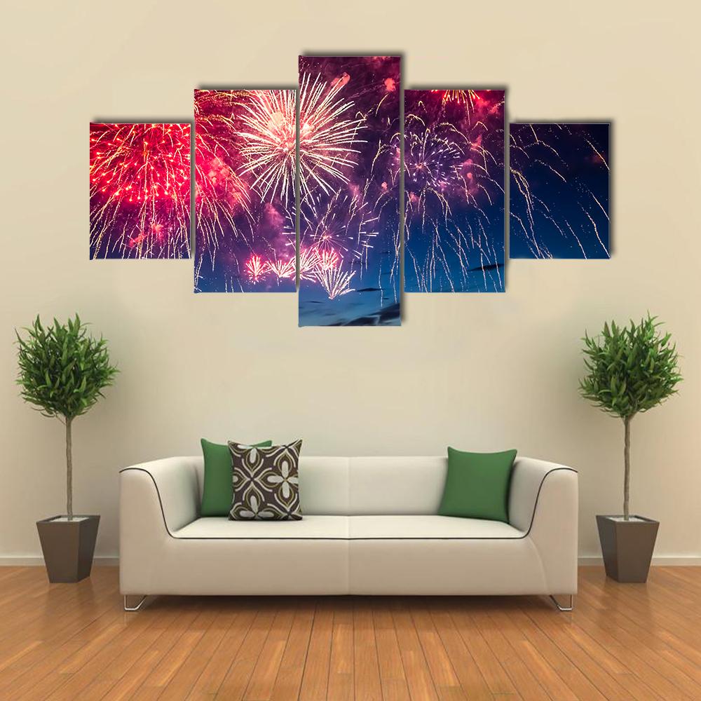 Colorful Fireworks Canvas Wall Art-5 Star-Gallery Wrap-42" x 21"-Tiaracle