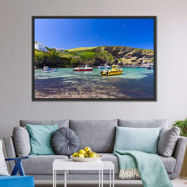 Colorful Fishing Boats Canvas Wall Art-1 Piece-Floating Frame-24" x 16"-Tiaracle