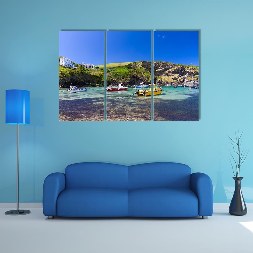 Colorful Fishing Boats Canvas Wall Art-3 Horizontal-Gallery Wrap-37" x 24"-Tiaracle