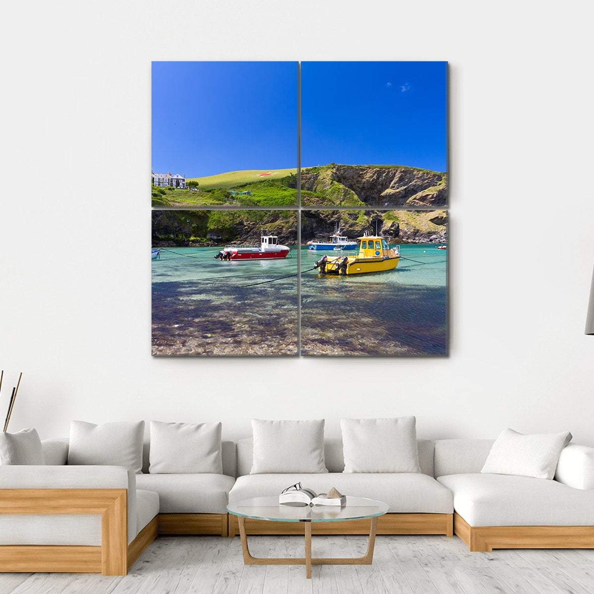 Colorful Fishing Boats Canvas Wall Art-4 Square-Gallery Wrap-17" x 17"-Tiaracle