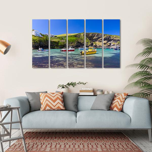 Colorful Fishing Boats Canvas Wall Art-5 Horizontal-Gallery Wrap-22" x 12"-Tiaracle